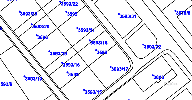 Parcela st. 3599 v KÚ Chomutov I, Katastrální mapa