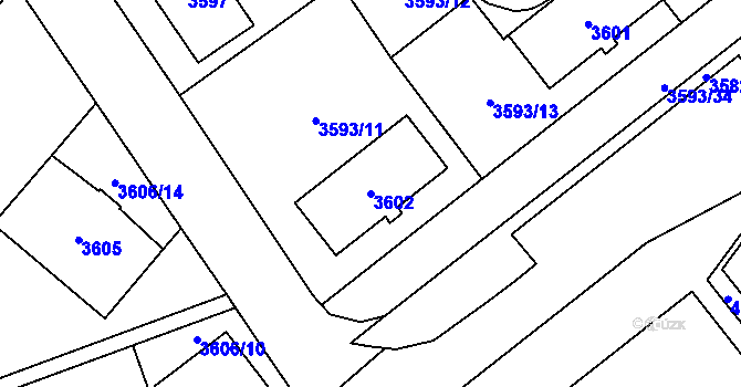 Parcela st. 3602 v KÚ Chomutov I, Katastrální mapa