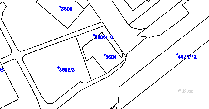 Parcela st. 3604 v KÚ Chomutov I, Katastrální mapa