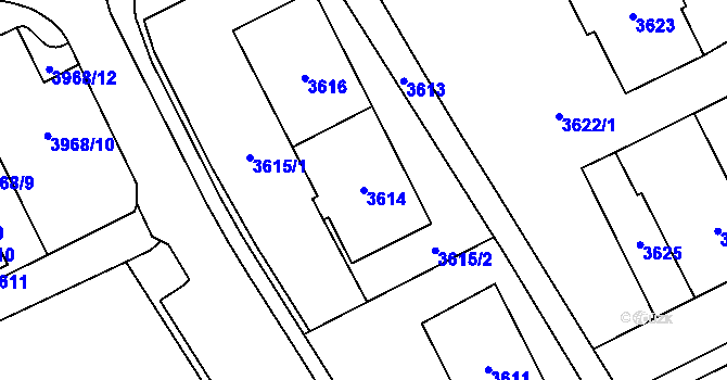 Parcela st. 3614 v KÚ Chomutov I, Katastrální mapa