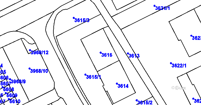 Parcela st. 3616 v KÚ Chomutov I, Katastrální mapa