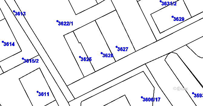 Parcela st. 3626 v KÚ Chomutov I, Katastrální mapa
