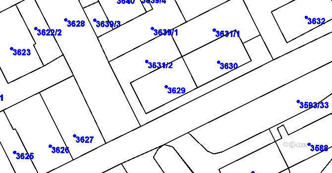 Parcela st. 3629 v KÚ Chomutov I, Katastrální mapa