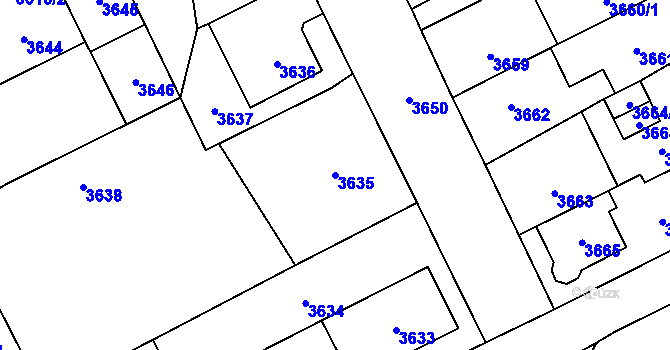 Parcela st. 3635 v KÚ Chomutov I, Katastrální mapa