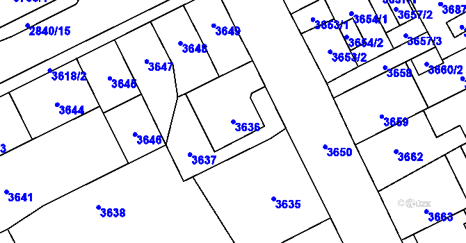 Parcela st. 3636 v KÚ Chomutov I, Katastrální mapa