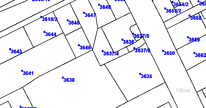 Parcela st. 3637 v KÚ Chomutov I, Katastrální mapa