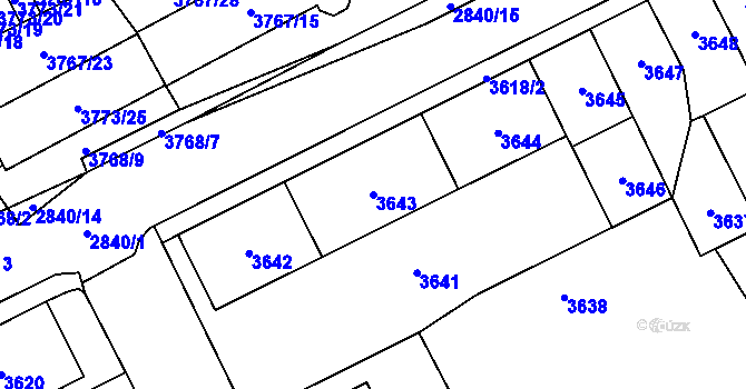 Parcela st. 3643 v KÚ Chomutov I, Katastrální mapa