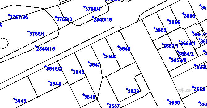 Parcela st. 3648 v KÚ Chomutov I, Katastrální mapa