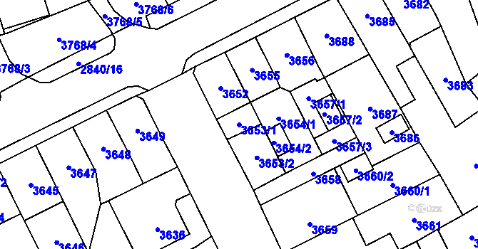 Parcela st. 3653/1 v KÚ Chomutov I, Katastrální mapa