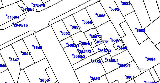 Parcela st. 3654/1 v KÚ Chomutov I, Katastrální mapa
