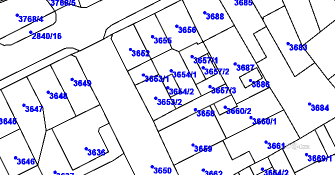 Parcela st. 3654/2 v KÚ Chomutov I, Katastrální mapa