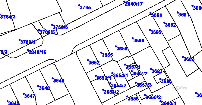 Parcela st. 3655 v KÚ Chomutov I, Katastrální mapa