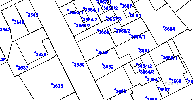 Parcela st. 3659 v KÚ Chomutov I, Katastrální mapa