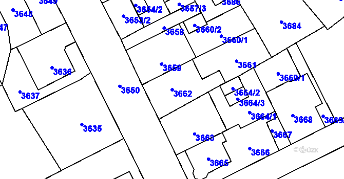 Parcela st. 3662 v KÚ Chomutov I, Katastrální mapa