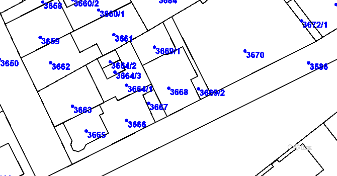 Parcela st. 3668 v KÚ Chomutov I, Katastrální mapa