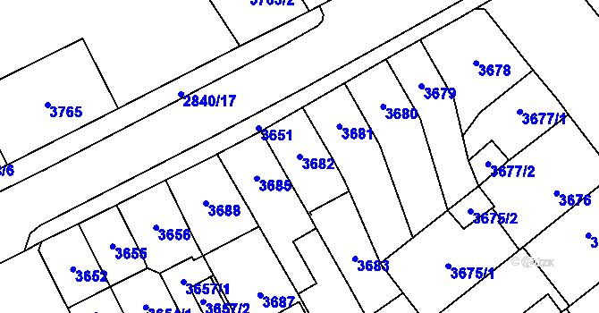 Parcela st. 3682 v KÚ Chomutov I, Katastrální mapa