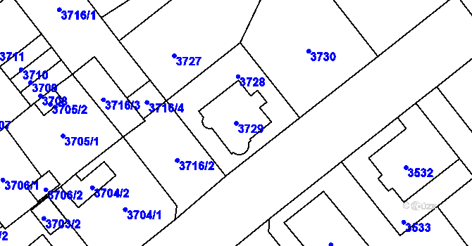 Parcela st. 3729 v KÚ Chomutov I, Katastrální mapa