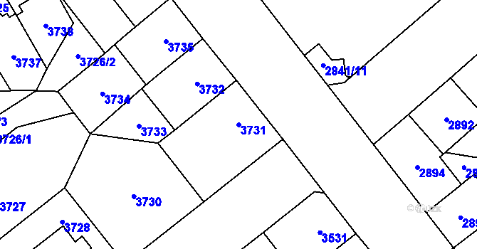 Parcela st. 3731 v KÚ Chomutov I, Katastrální mapa