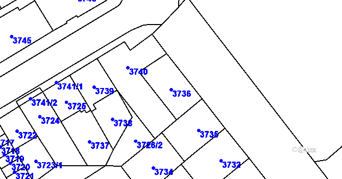 Parcela st. 3736 v KÚ Chomutov I, Katastrální mapa