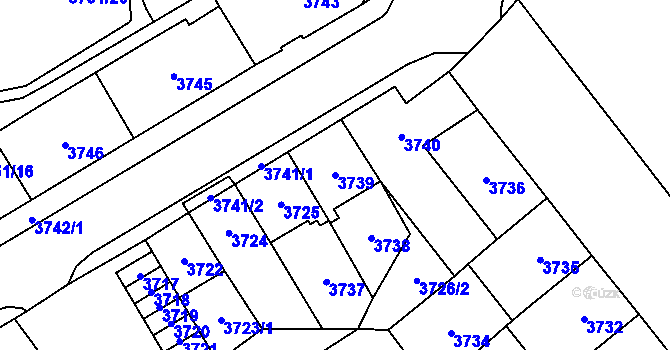 Parcela st. 3739 v KÚ Chomutov I, Katastrální mapa