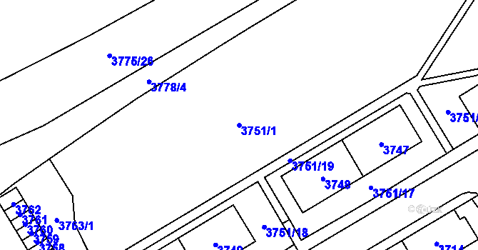 Parcela st. 3751/1 v KÚ Chomutov I, Katastrální mapa