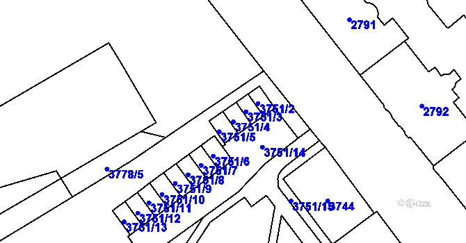 Parcela st. 3751/4 v KÚ Chomutov I, Katastrální mapa