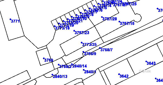 Parcela st. 3773/25 v KÚ Chomutov I, Katastrální mapa