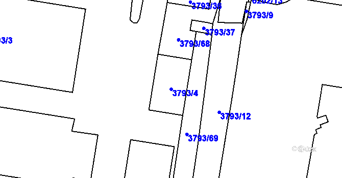 Parcela st. 3793/4 v KÚ Chomutov I, Katastrální mapa