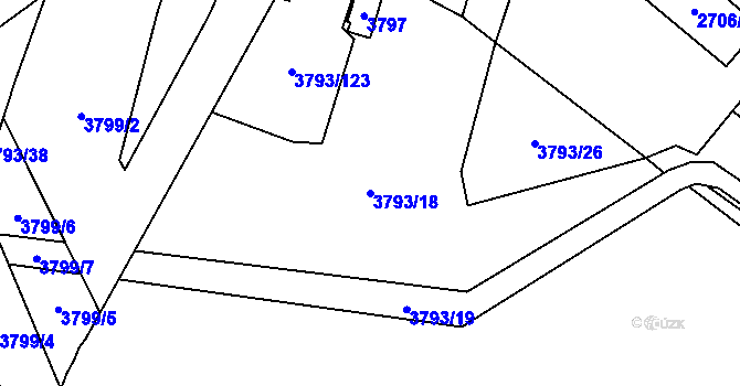 Parcela st. 3793/18 v KÚ Chomutov I, Katastrální mapa