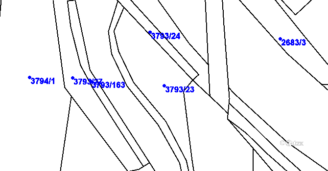 Parcela st. 3793/23 v KÚ Chomutov I, Katastrální mapa