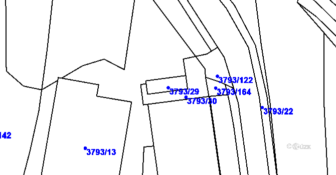 Parcela st. 3793/29 v KÚ Chomutov I, Katastrální mapa