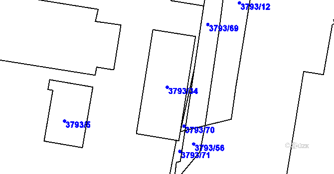 Parcela st. 3793/34 v KÚ Chomutov I, Katastrální mapa