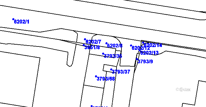 Parcela st. 3793/36 v KÚ Chomutov I, Katastrální mapa
