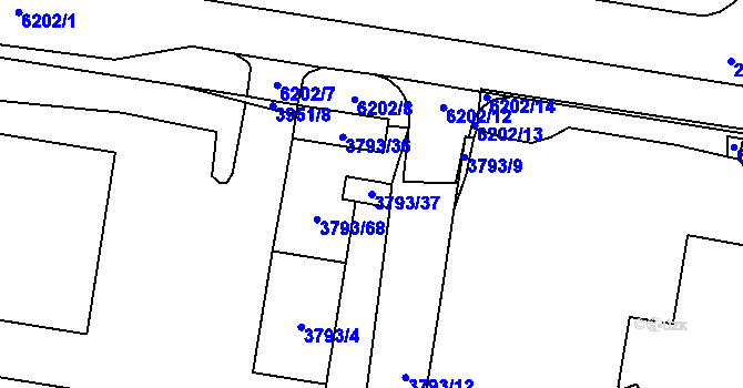 Parcela st. 3793/37 v KÚ Chomutov I, Katastrální mapa