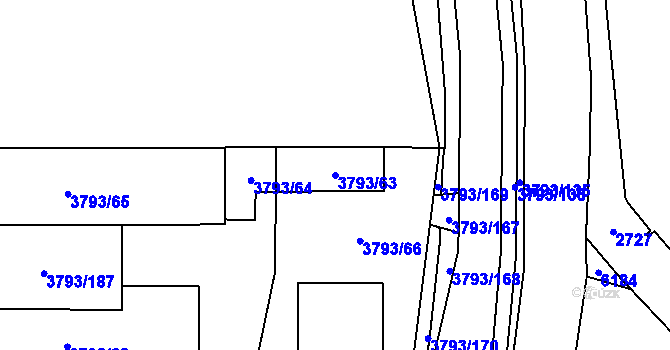 Parcela st. 3793/63 v KÚ Chomutov I, Katastrální mapa