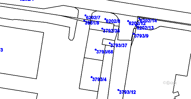 Parcela st. 3793/68 v KÚ Chomutov I, Katastrální mapa