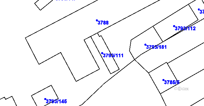 Parcela st. 3793/111 v KÚ Chomutov I, Katastrální mapa