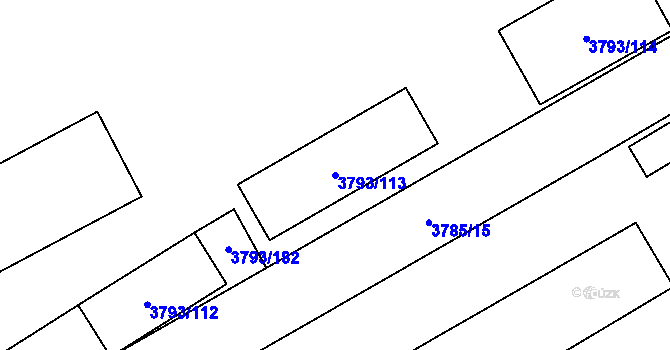 Parcela st. 3793/113 v KÚ Chomutov I, Katastrální mapa