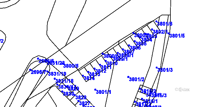 Parcela st. 3800/6 v KÚ Chomutov I, Katastrální mapa