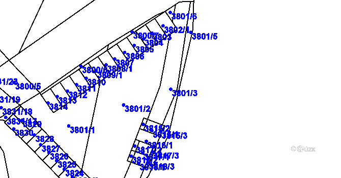 Parcela st. 3801/3 v KÚ Chomutov I, Katastrální mapa