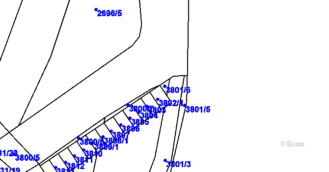 Parcela st. 3801/6 v KÚ Chomutov I, Katastrální mapa