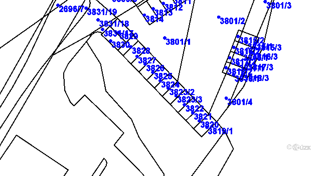 Parcela st. 3823/2 v KÚ Chomutov I, Katastrální mapa