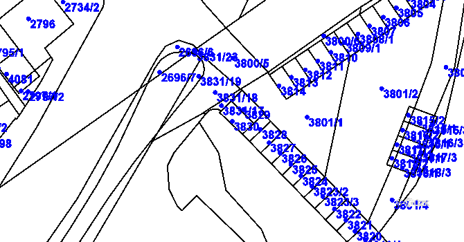 Parcela st. 3830 v KÚ Chomutov I, Katastrální mapa