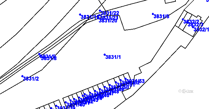 Parcela st. 3831/1 v KÚ Chomutov I, Katastrální mapa