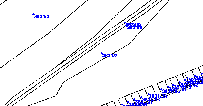 Parcela st. 3831/2 v KÚ Chomutov I, Katastrální mapa