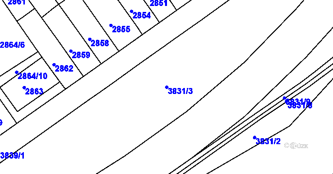 Parcela st. 3831/3 v KÚ Chomutov I, Katastrální mapa