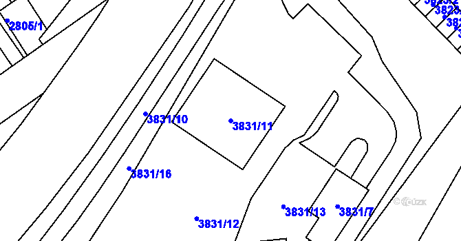 Parcela st. 3831/11 v KÚ Chomutov I, Katastrální mapa