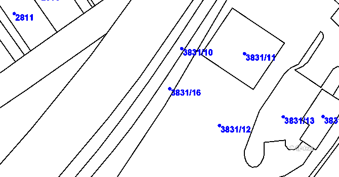 Parcela st. 3831/16 v KÚ Chomutov I, Katastrální mapa