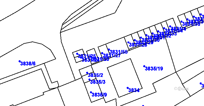 Parcela st. 3831/27 v KÚ Chomutov I, Katastrální mapa
