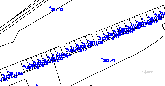 Parcela st. 3831/38 v KÚ Chomutov I, Katastrální mapa
